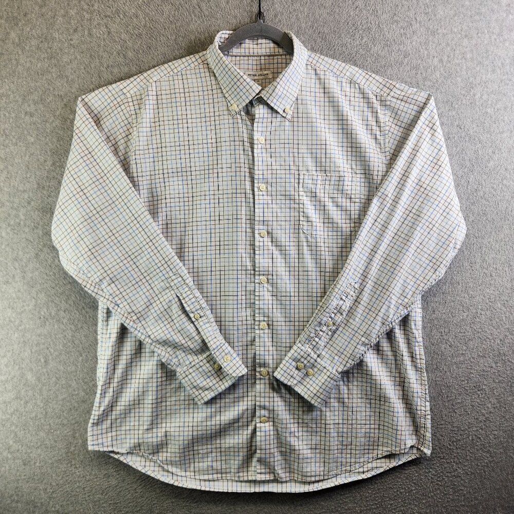 Peter Millar Shirt Mens XL White Plaid Fenton Cotton Strech Sport Dress Office